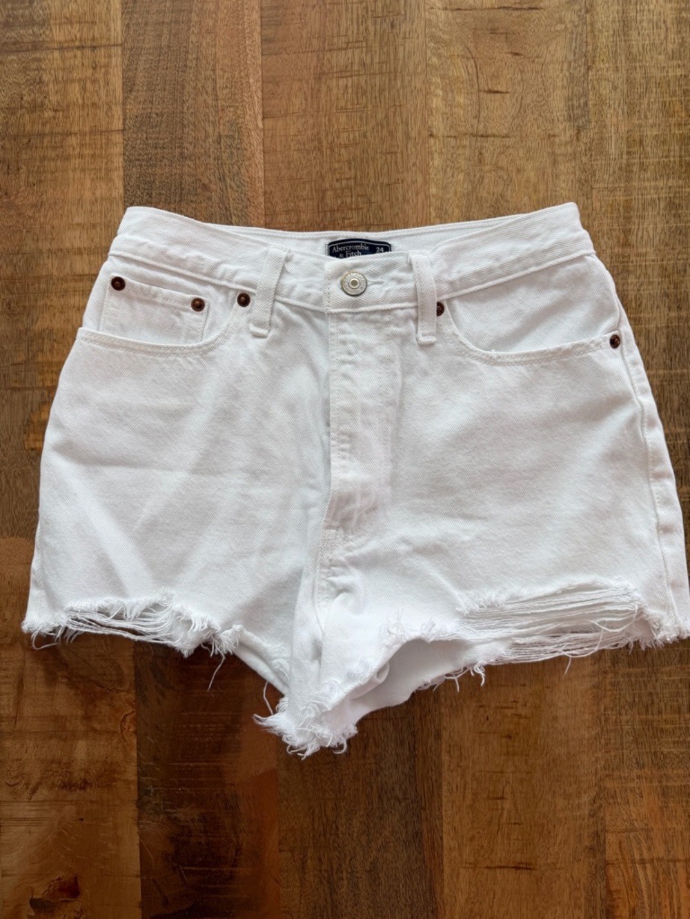Abercrombie & Fitch White Distressed High-Rise Denim Shorts